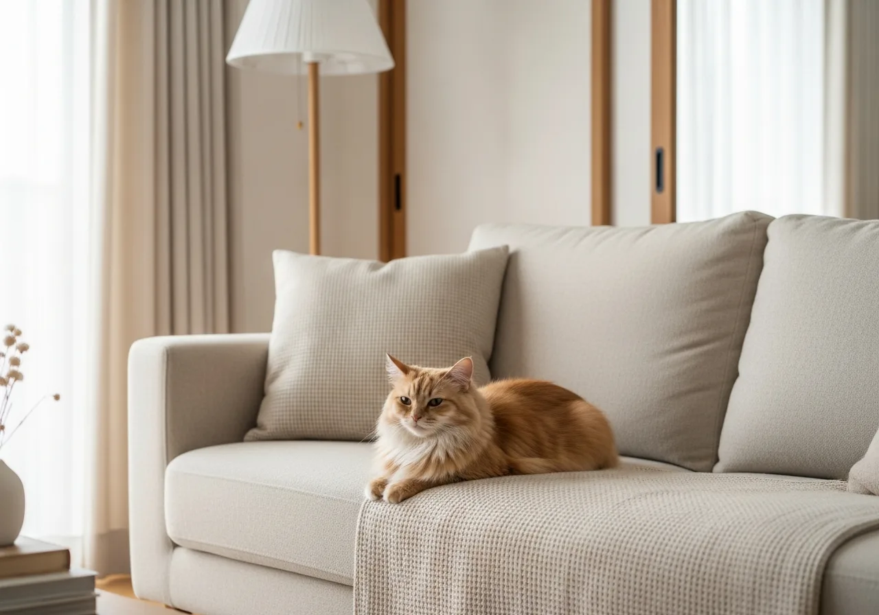 Rustige kat in een serene woonkamer